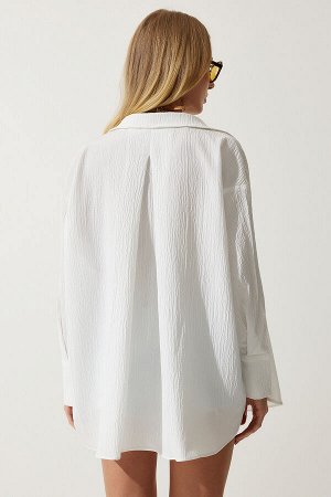 Женская белая мятая рубашка оверсайз WF00052