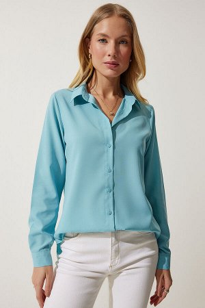 Женская базовая рубашка с мягкой текстурой бирюзового цвета DD01297
