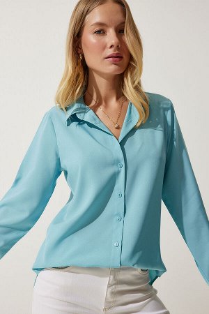 Женская базовая рубашка с мягкой текстурой бирюзового цвета DD01297