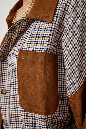Женская замшевая тканая рубашка светло-коричневого кремового цвета WF00064