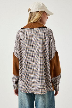 happinessistanbul Женская замшевая тканая рубашка светло-коричневого кремового цвета WF00064