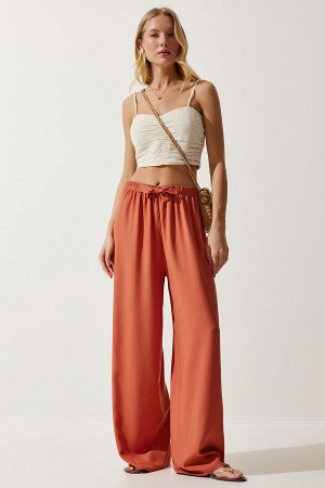 Женские свободные трикотажные брюки палаццо персикового цвета EN00610