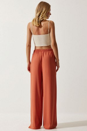Женские свободные трикотажные брюки палаццо персикового цвета EN00610