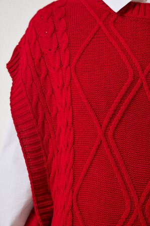 Женский вязаный свитер оверсайз с красным галстуком YG00104