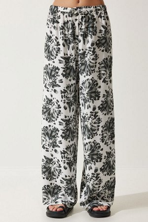 Женские летние свободные брюки из вискозы цвета экрю, черные с высокой талией BH00354