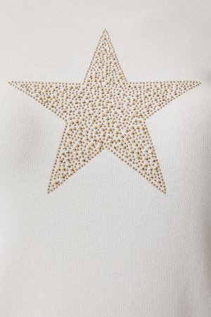 Женская трикотажная блузка цвета экрю со звездами UB00253