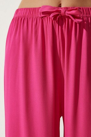 Женские струящиеся трикотажные брюки палаццо цвета фуксии EN00610