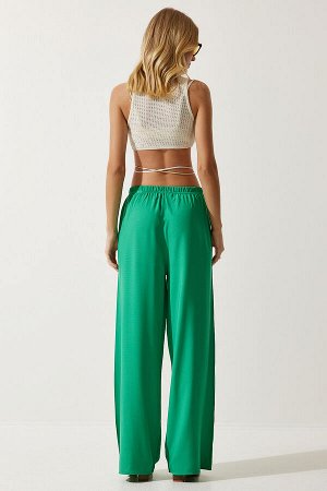 Женские светло-зеленые свободные трикотажные брюки-палаццо EN00610