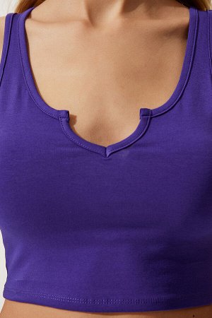 Женская фиолетовая укороченная трикотажная блузка с бретелями OW00030