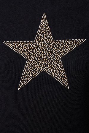 Женская черная трикотажная блузка со звездами UB00253