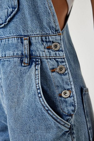 Женский голубой джинсовый комбинезон для садоводства с широкими карманами RV00162