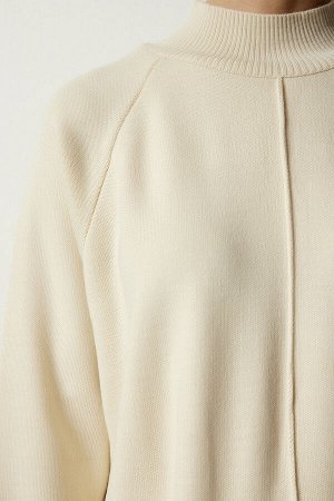 Женский комплект из стильных трикотажных брюк-свитера кремового цвета MU00012