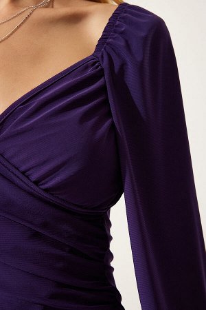Женская фиолетовая трикотажная блузка песочного цвета с эластичными рукавами и воздушными шарами FF00154