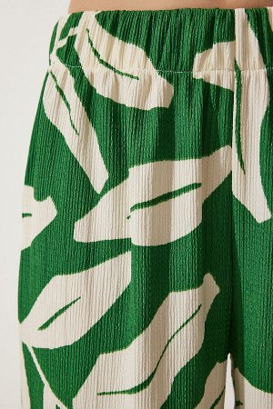 happinessistanbul Женская темно-зеленая летняя куртка в мятую клетку с рисунком, костюм-палаццо DD01304