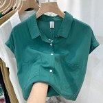 Женская рубашка с короткими рукавами и накладными карманами, зеленый