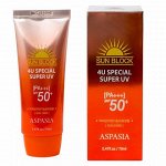 Крем, Солнцезащитный SPF 50+ PA+++/4U Special Super UV Sunblock, Aspasia, Ю.Корея, 50 г
