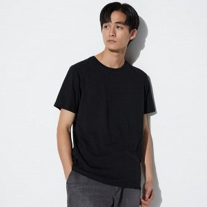 UNIQLO - хлопковая футболка с круглым вырезом Supima Cotton - 09 BLACK