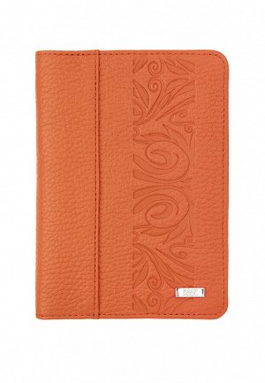 Обложка паспорт натуральная кожа флотер оранжевый, 78707