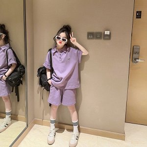 Костюм для девочки футболка+шорты, цвет сиреневый
