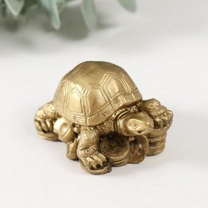 Нэцкэ фигурка под бронзу «Черепаха на монетах», Т-215 5.5x3.5x3 см