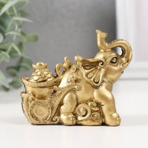 Нэцке полистоун под бронзу "Слон с тележкой золота" 7х4х8,5 см