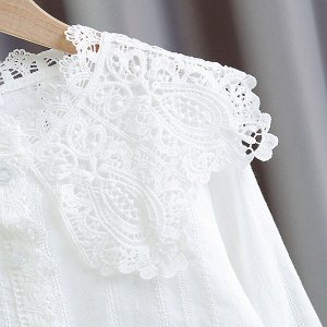 Ажурная блуза для девочки, цвет белый, с воротником