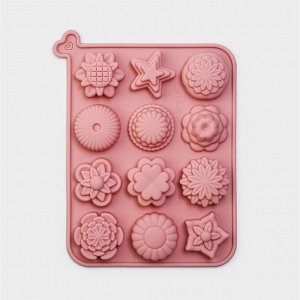 Форма силикон д/выпечки Доляна «Цветы», 12яч, 20,5×15,6×2см, цв. розовый