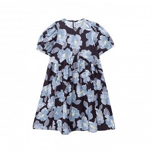 Платье с коротким рукавом для девочки, цвет черный/голубой, принт "цветы"