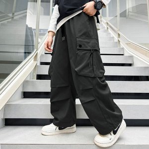 Широкие штаны с карманами, цвет черный | Штаны для мальчиков. Брюки для ...