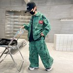 Костюм для мальчика (куртка + широкие штаны, цвет зеленый, с принтом)