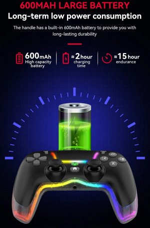 Геймпад Джойстик JITE P07 для PlayStation 4, смартфона, ПК, ТВ, PS3, Nintendo Switch, iOS, Andoid Bluetooth 600mAh с RGB подсветкой