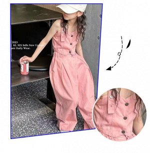 Костюм для девочки (топик на лямках+широкие штаны, цвет розовый)