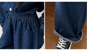 Костюм двойка для девочки (рубашка + широкие штаны, цвет темно-синий)