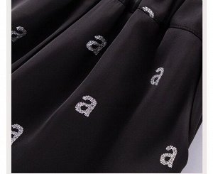 Костюм двойка для девочки (пиджак + широкие штаны, цвет черный, с принтом)
