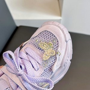 Кроссовки для девочки на шнурках и липучках, белые с бабочками
