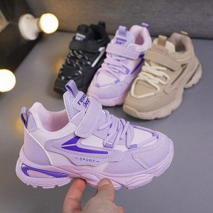 Кроссовки для девочки на шнурках и липучках, фиолетовые