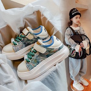 Кроссовки детские на шнурках и липучках, комбинированные, с белым носком и цветными вставками