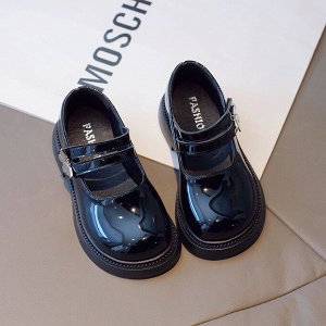 Туфли для девочки лаковые с застежкой липучкой, с декором, черные