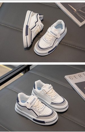 Кроссовки для девочки на шнурках и липучках, белые с синим декором