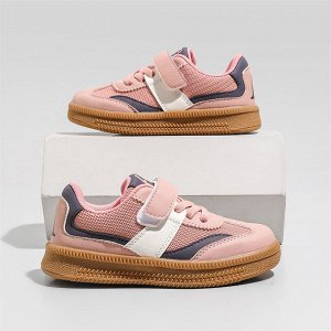 Кроссовки для девочки на шнурках и липучках, розовые с серыми и белыми вставками