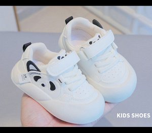Кроссовки для малышей на шнурках и липучке, белые с пандой