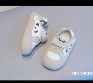 Кроссовки для малышей на шнурках и липучке, бежевые с пандой
