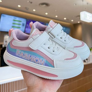 Кроссовки для девочки на шнурках и липучках, белые с розово-голубыми вставками