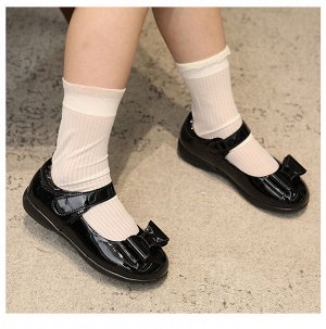 Туфли для девочки из лаковой эко-кожи школьные с застежкой, черные с бантом на носке