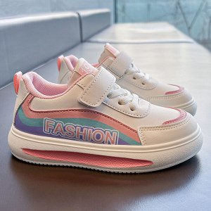 Кроссовки для девочки на шнурках и липучках, белые с розово-голубыми вставками