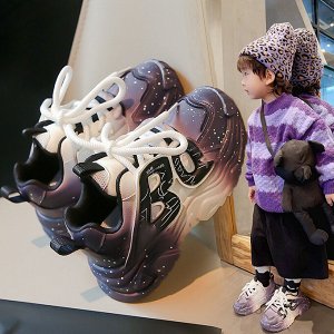 Кроссовки детские на шнурках, бело-черно-фиолетовые