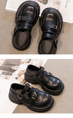 Туфли для девочки с застежками, черные
