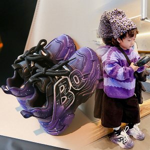 Кроссовки детские на шнурках, фиолетовые с черным