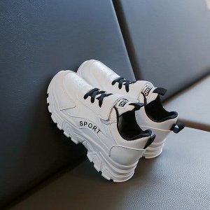 Кроссовки для мальчика на шнурках и липучках, белые с черным