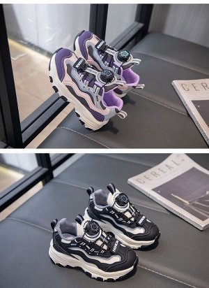 Кроссовки детские с затягивающейся шнуровкой, фиолетовый с серым